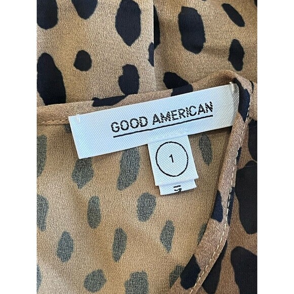 Good American Size 1(Small) Leopard Print Keyhole Shirt Blouse Brown Crew Neck - Picture 2 of 7